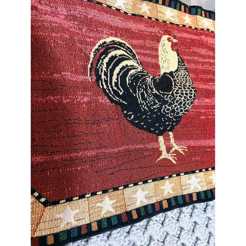 Warren Kimble Rooster Tapestry Table Runner Folk Art Farmhouse Star and Tassel